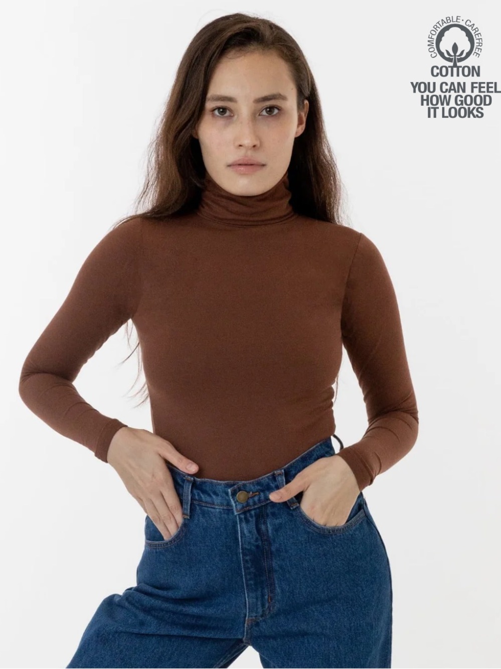 Los Angeles Apparel Brown Turtleneck Long Sleeve Top